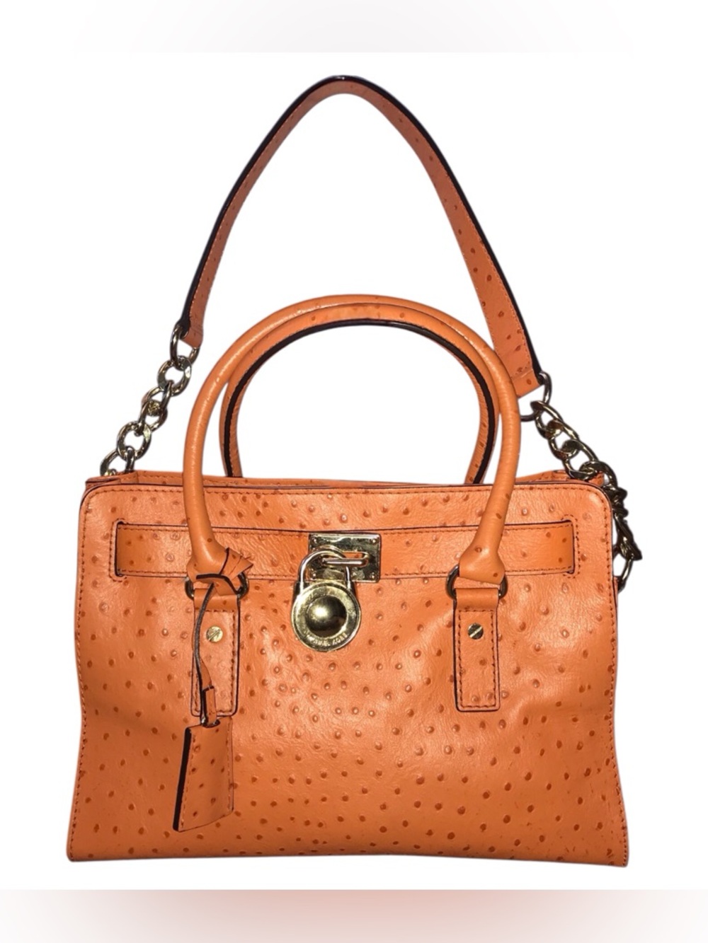 Michael Kors Orange Ostrich-Embossed Satchel Bag - Picture 12 of 13